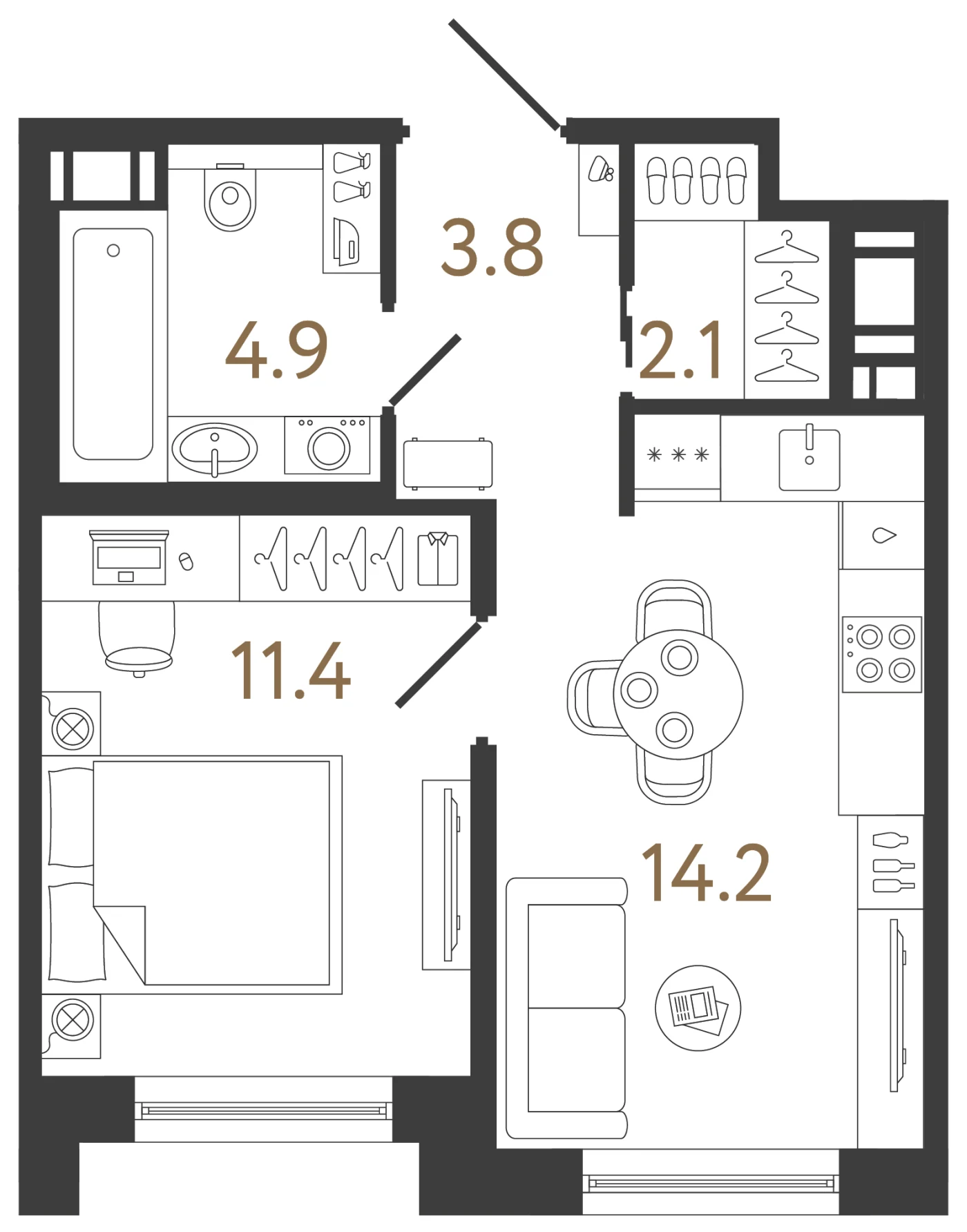 Планировка 1-комнатная 36,4 м² в жилом комплексе «Передвижники 2» — Жилой комплекс «Передвижники 2»