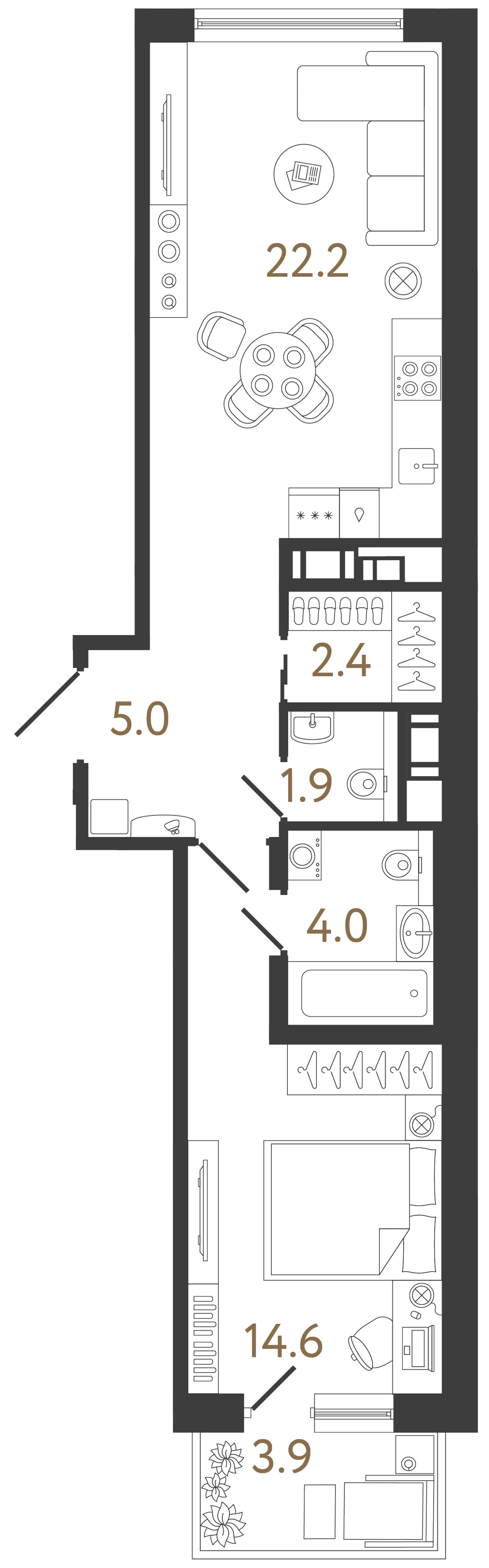Планировка 1-комнатная 50,1 м² в жилом комплексе «Передвижники 2» — Жилой комплекс «Передвижники 2»