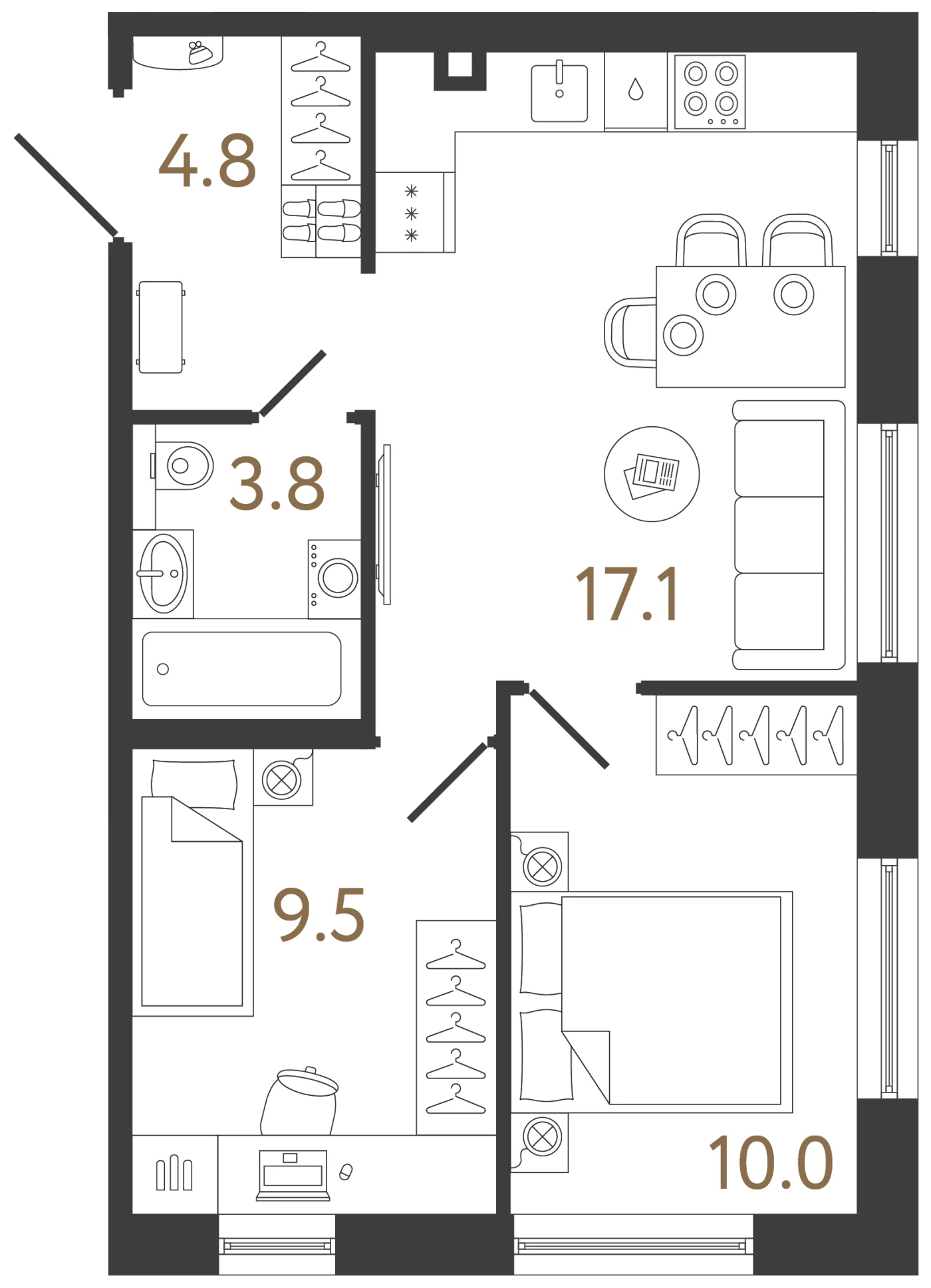 Планировка 2-комнатная 45,2 м² в жилом комплексе «Передвижники 2» — Жилой комплекс «Передвижники 2»