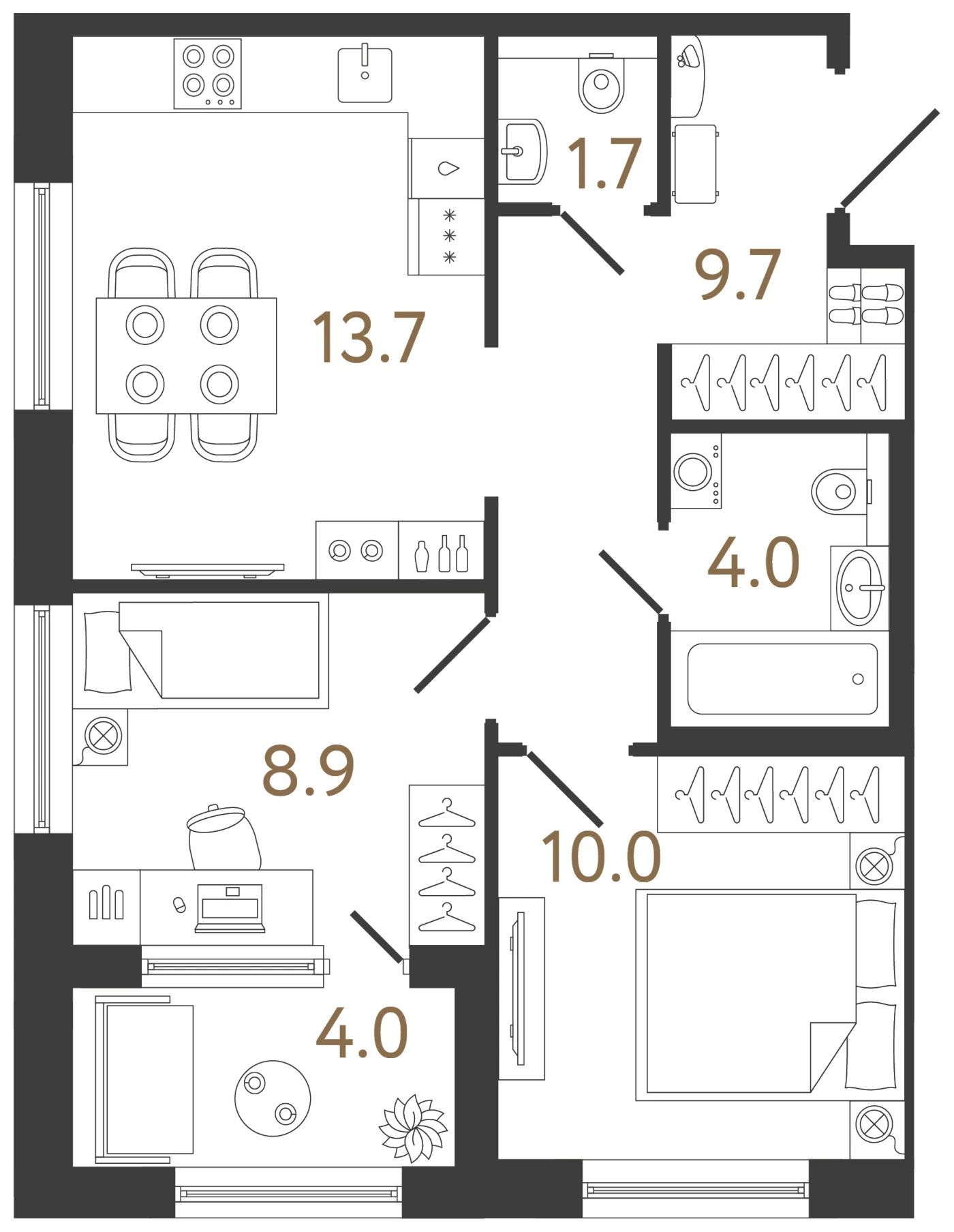 Планировка 2-комнатная 48 м² в жилом комплексе «Передвижники 2» — Жилой комплекс «Передвижники 2»