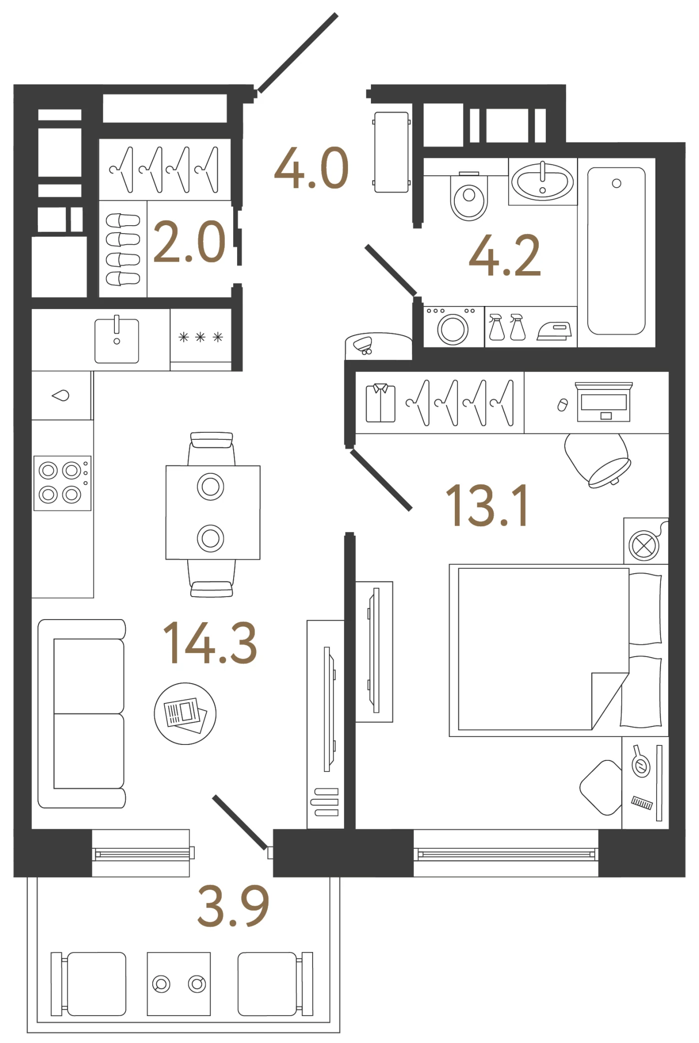 Планировка 1-комнатная 37,6 м² в жилом комплексе «Передвижники 2» — Жилой комплекс «Передвижники 2»