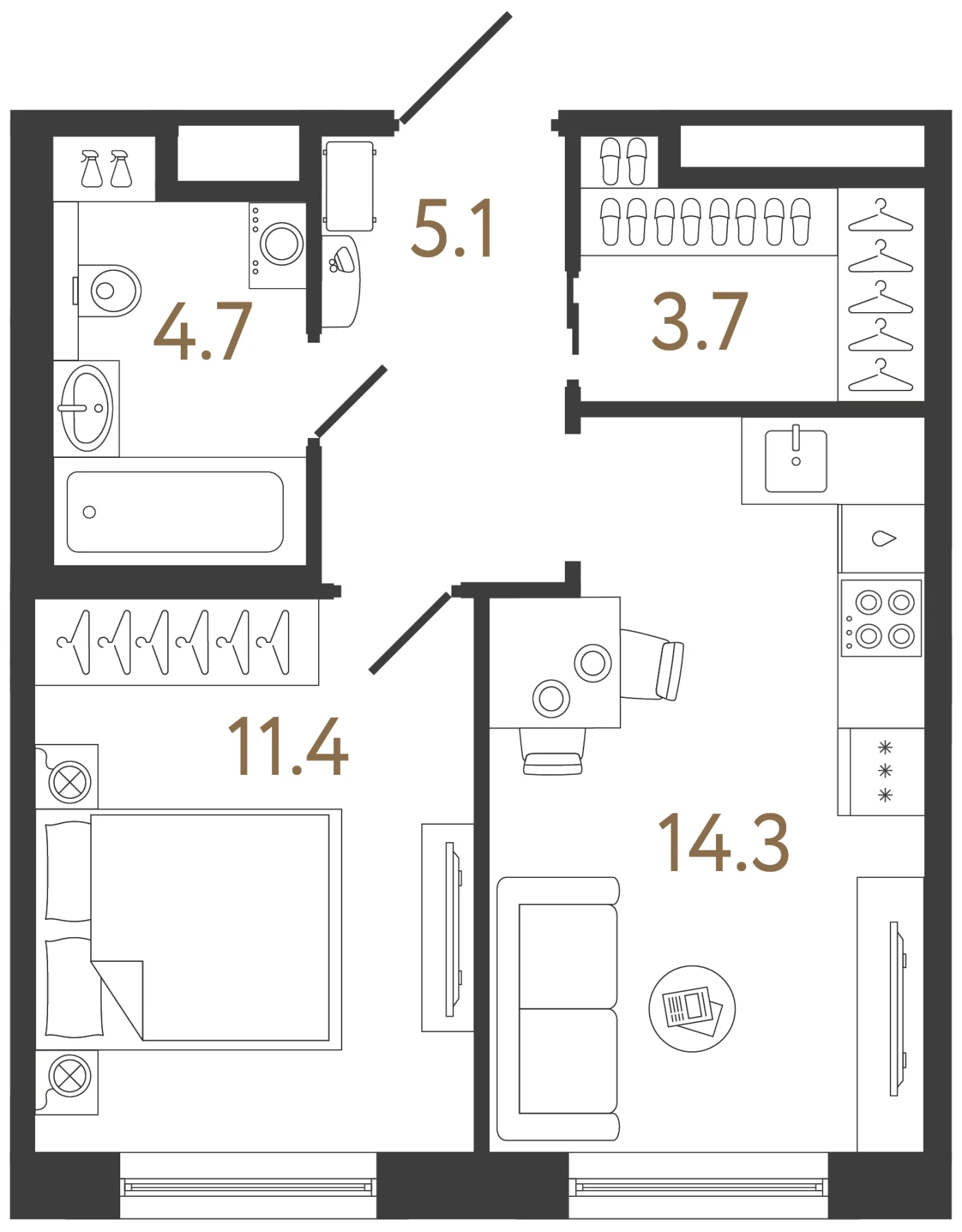 Планировка 1-комнатная 39,2 м² в жилом комплексе «Передвижники 2» — Жилой комплекс «Передвижники 2»