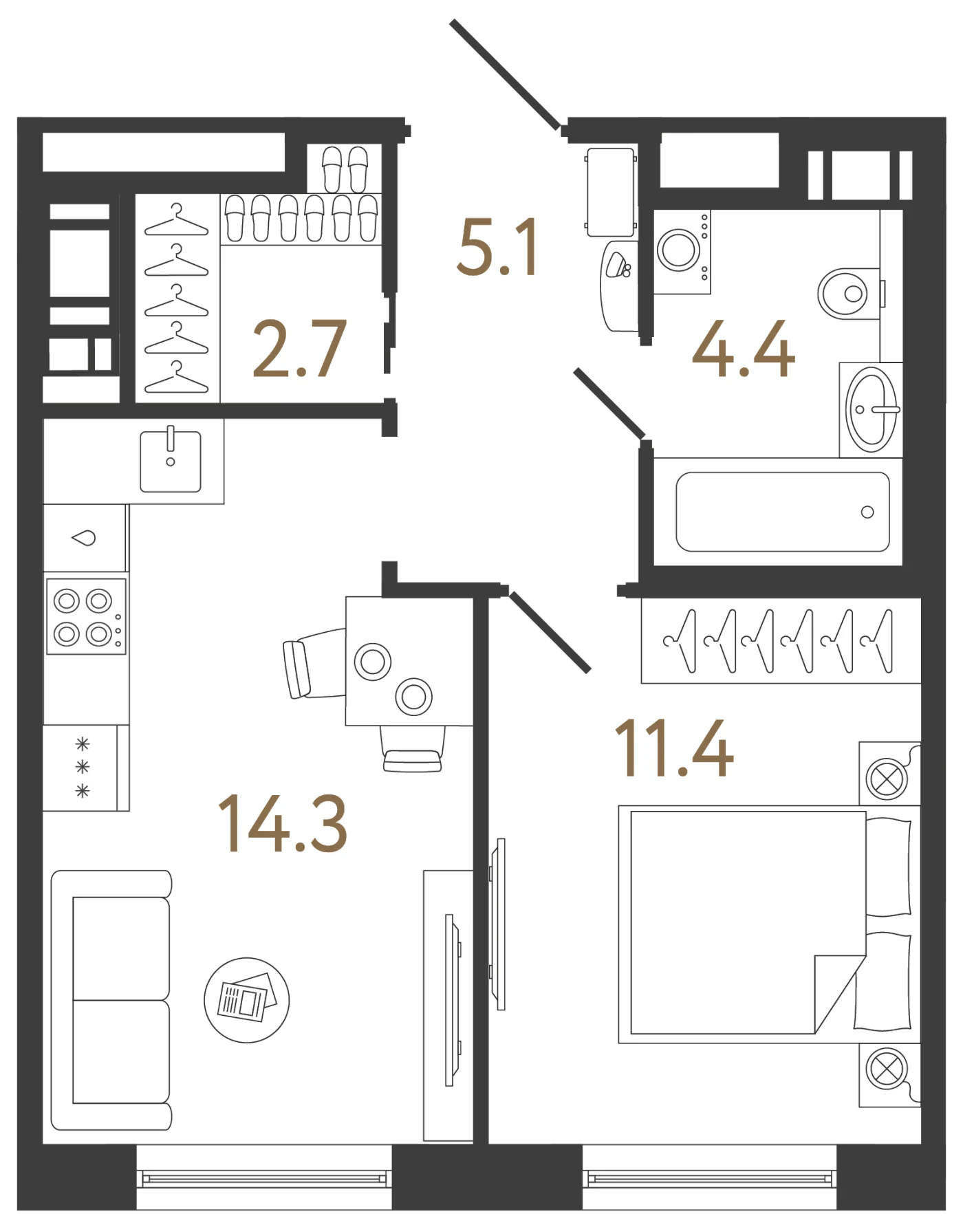 Планировка 1-комнатная 37,9 м² в жилом комплексе «Передвижники 2» — Жилой комплекс «Передвижники 2»