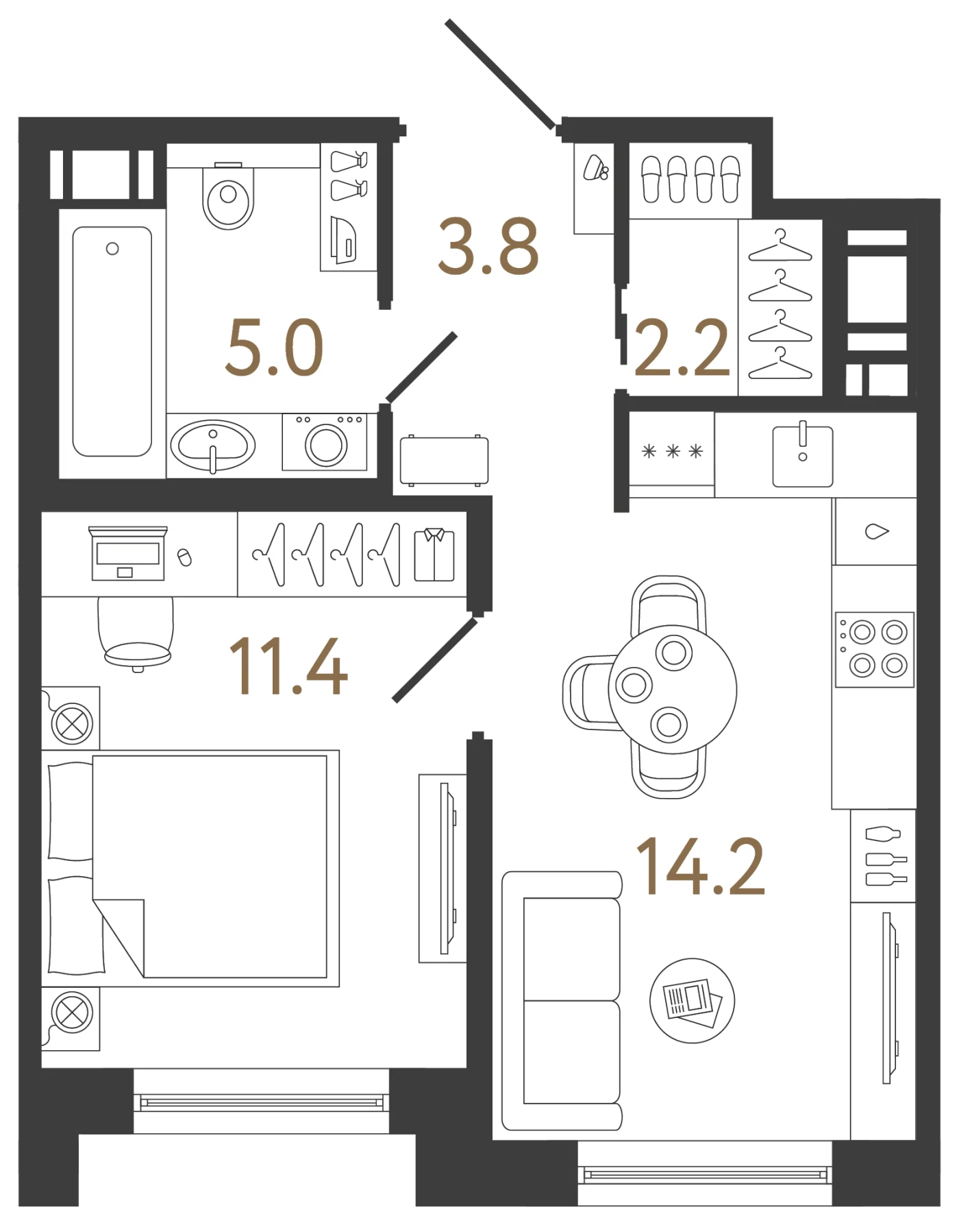 Планировка 1-комнатная 36,6 м² в жилом комплексе «Передвижники 2» — Жилой комплекс «Передвижники 2»