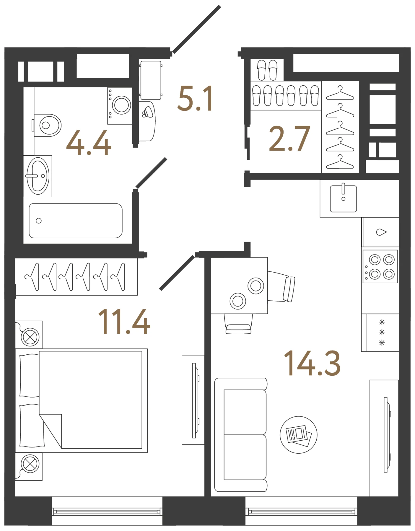 Планировка 1-комнатная 37,9 м² в жилом комплексе «Передвижники 2» — Жилой комплекс «Передвижники 2»
