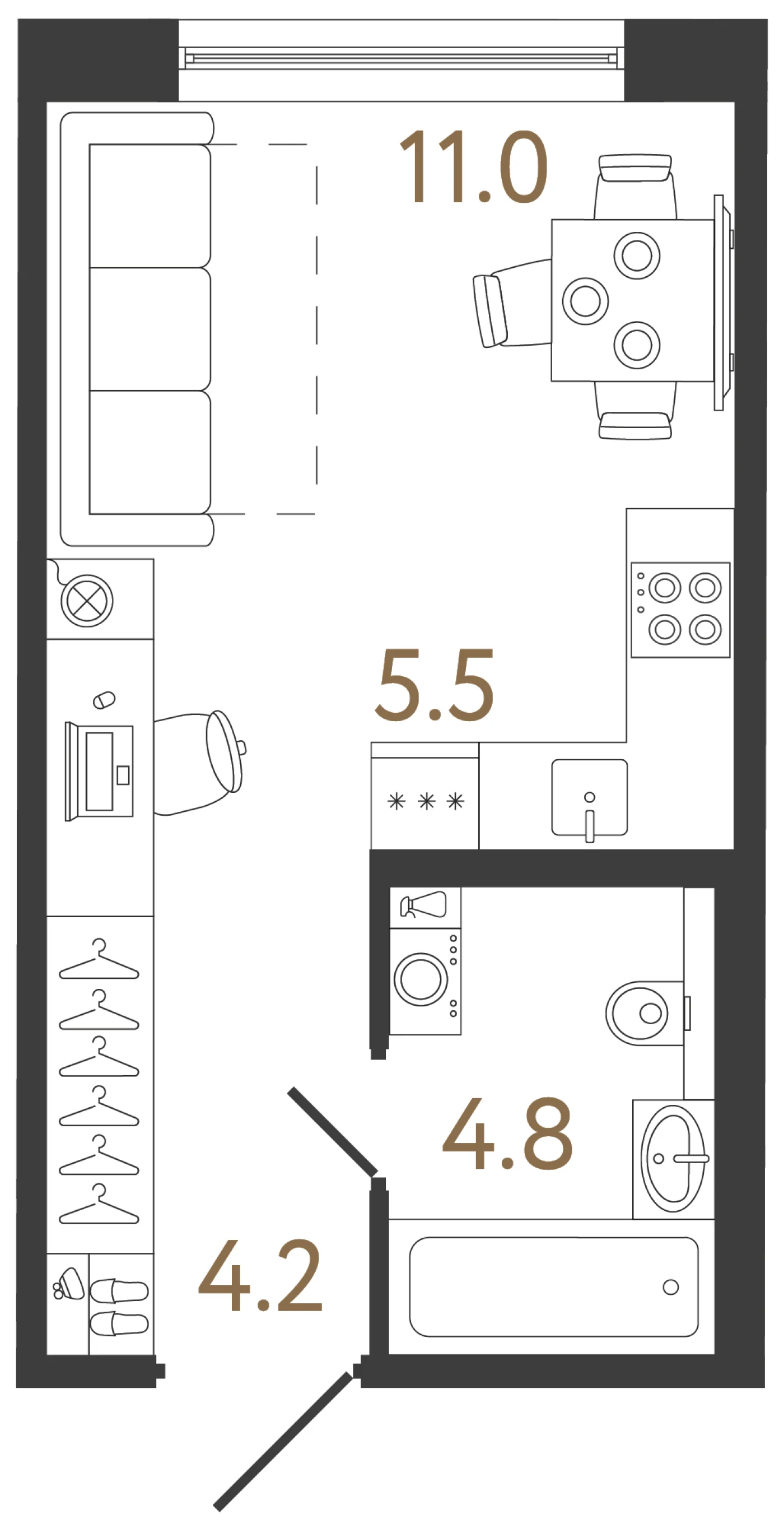 Планировка студия 25,5 м² в жилом комплексе «Передвижники 2» — Жилой комплекс «Передвижники 2»