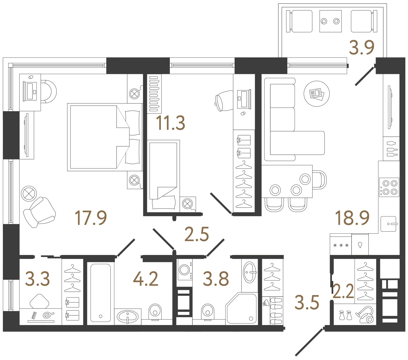 Планировка 2-комнатная 67,6 м² в жилом комплексе «Передвижники 2» — Жилой комплекс «Передвижники 2»