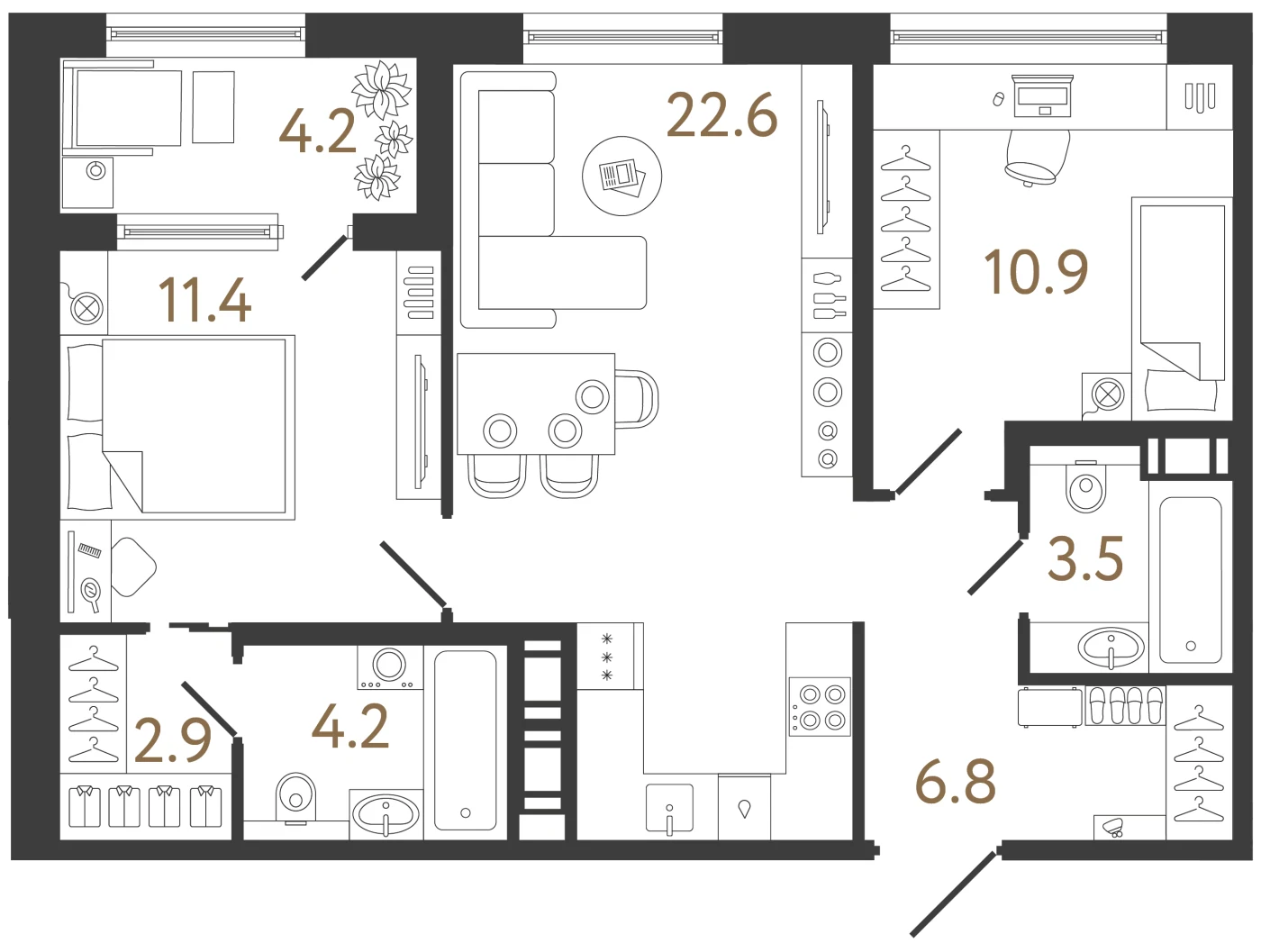 Планировка 2-комнатная 62,3 м² в жилом комплексе «Передвижники 2» — Жилой комплекс «Передвижники 2»
