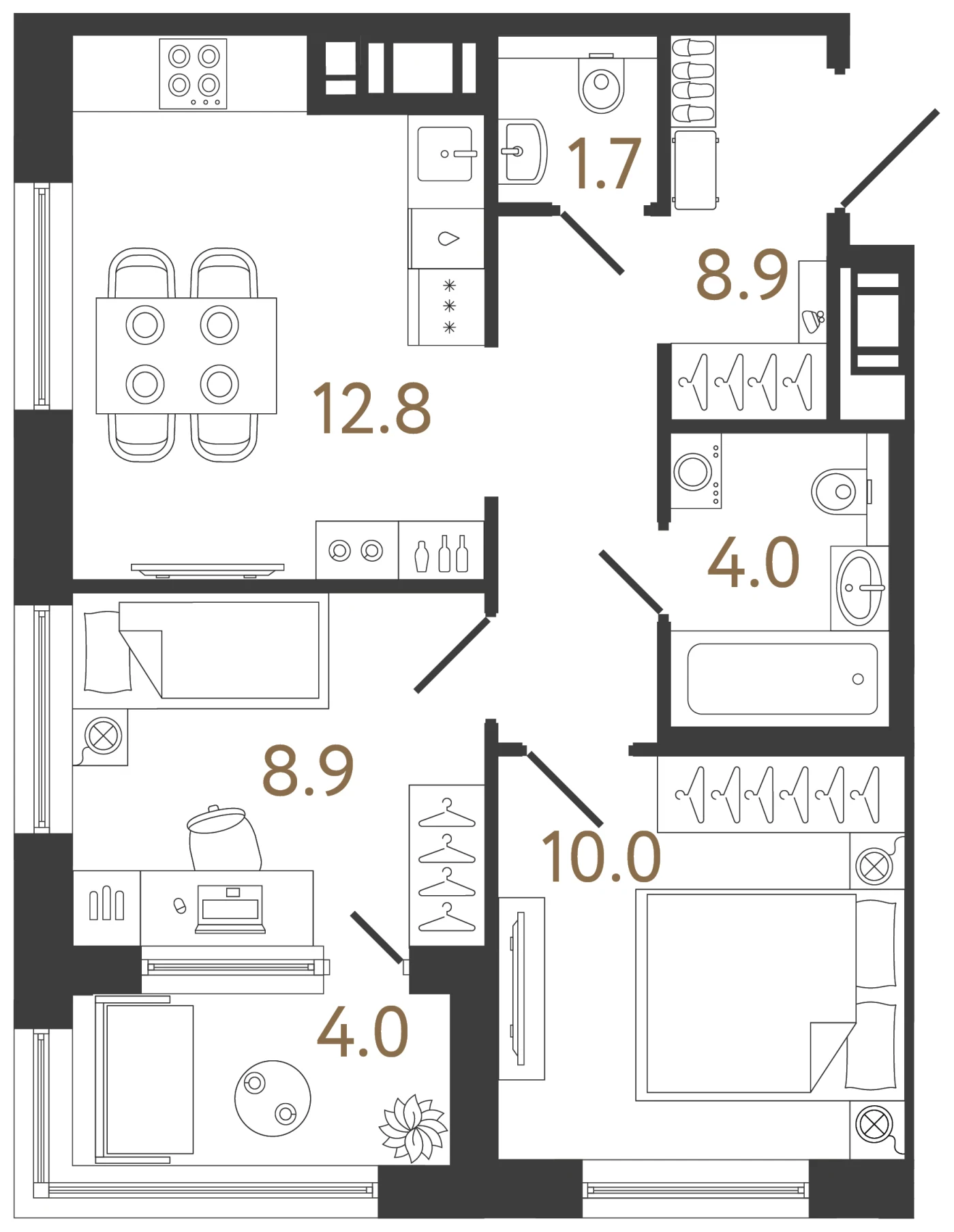 Планировка 2-комнатная 46,3 м² в жилом комплексе «Передвижники 2» — Жилой комплекс «Передвижники 2»
