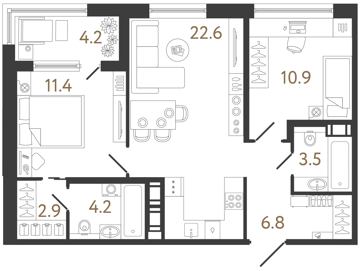 Планировка 2-комнатная 62,3 м² в жилом комплексе «Передвижники 2» — Жилой комплекс «Передвижники 2»