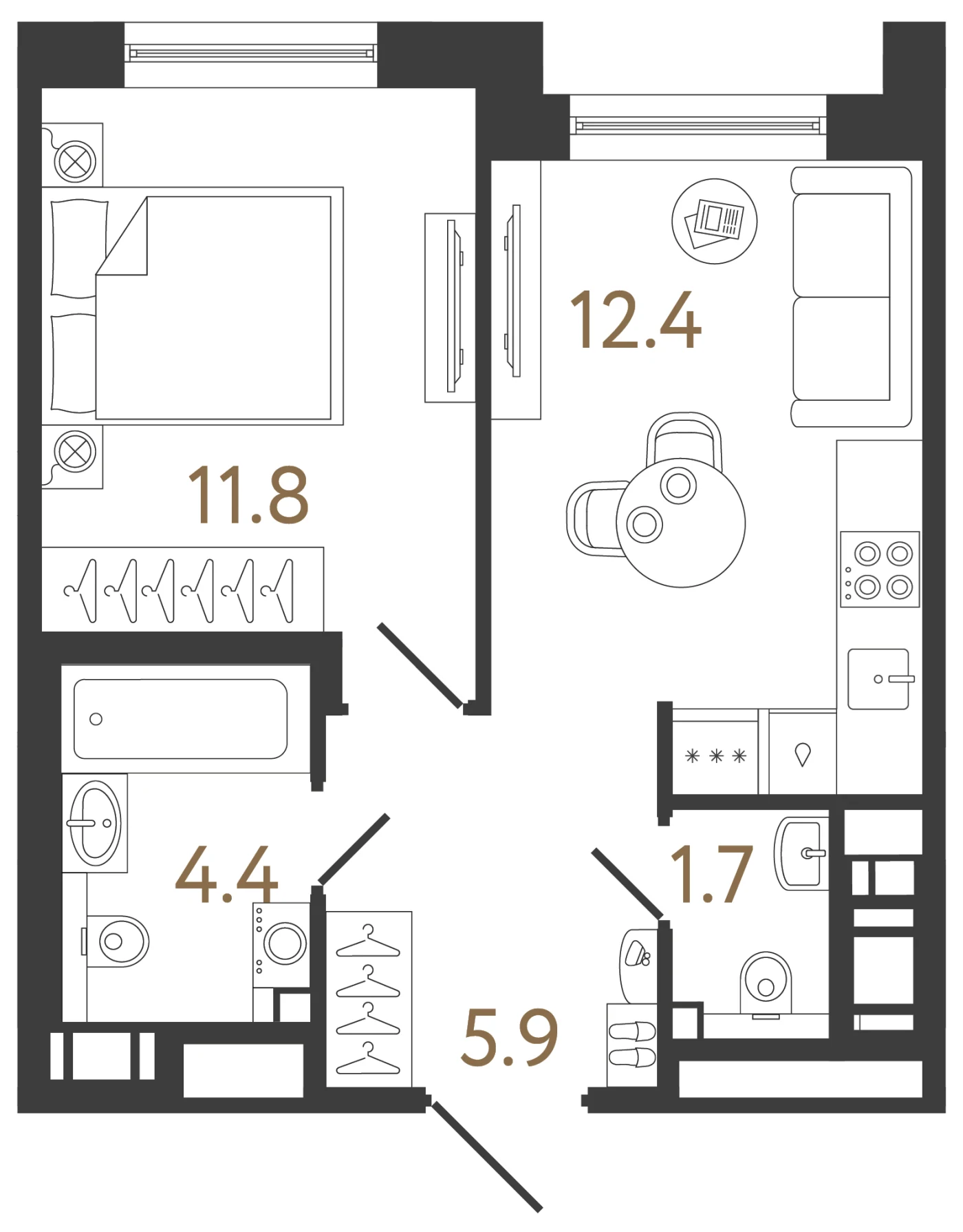 Планировка 1-комнатная 36,2 м² в жилом комплексе «Передвижники 2» — Жилой комплекс «Передвижники 2»