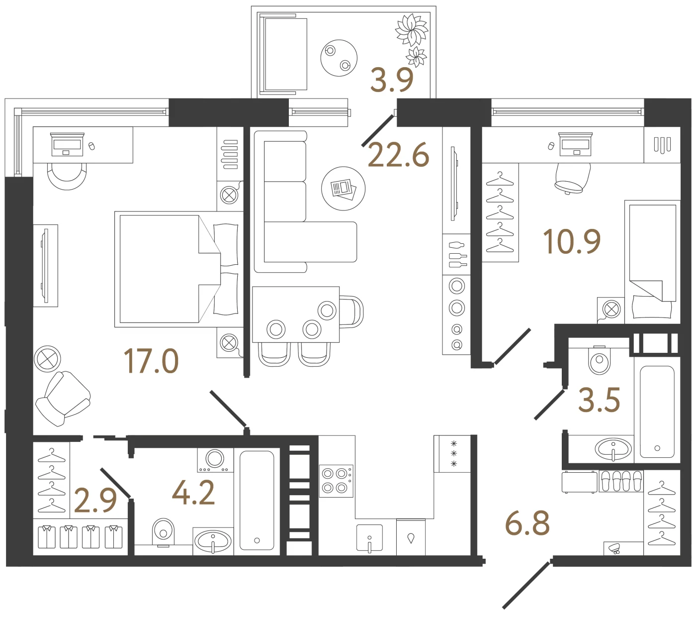 Планировка 2-комнатная 67,9 м² в жилом комплексе «Передвижники 2» — Жилой комплекс «Передвижники 2»