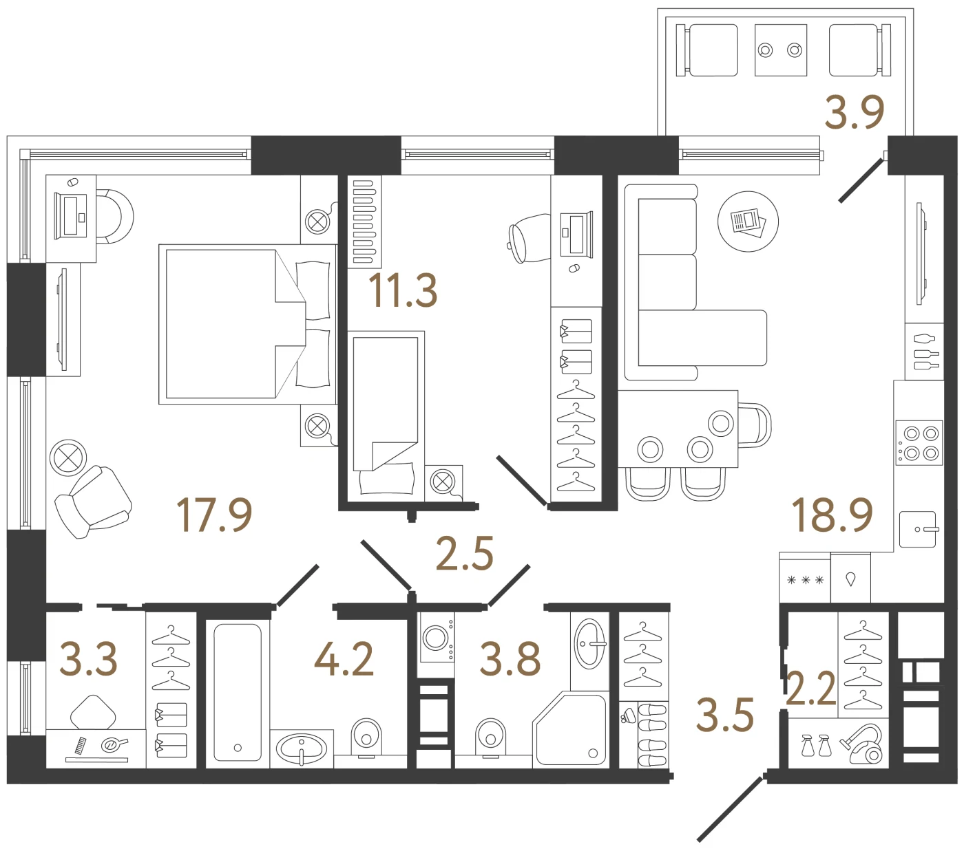 Планировка 2-комнатная 67,6 м² в жилом комплексе «Передвижники 2» — Жилой комплекс «Передвижники 2»