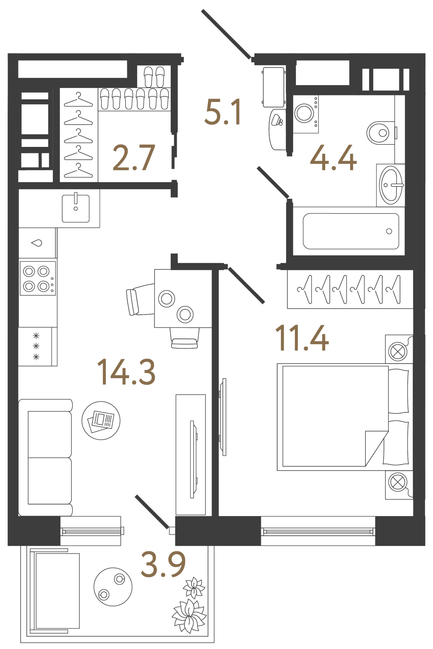Планировка 1-комнатная 37,9 м² в жилом комплексе «Передвижники 2» — Жилой комплекс «Передвижники 2»