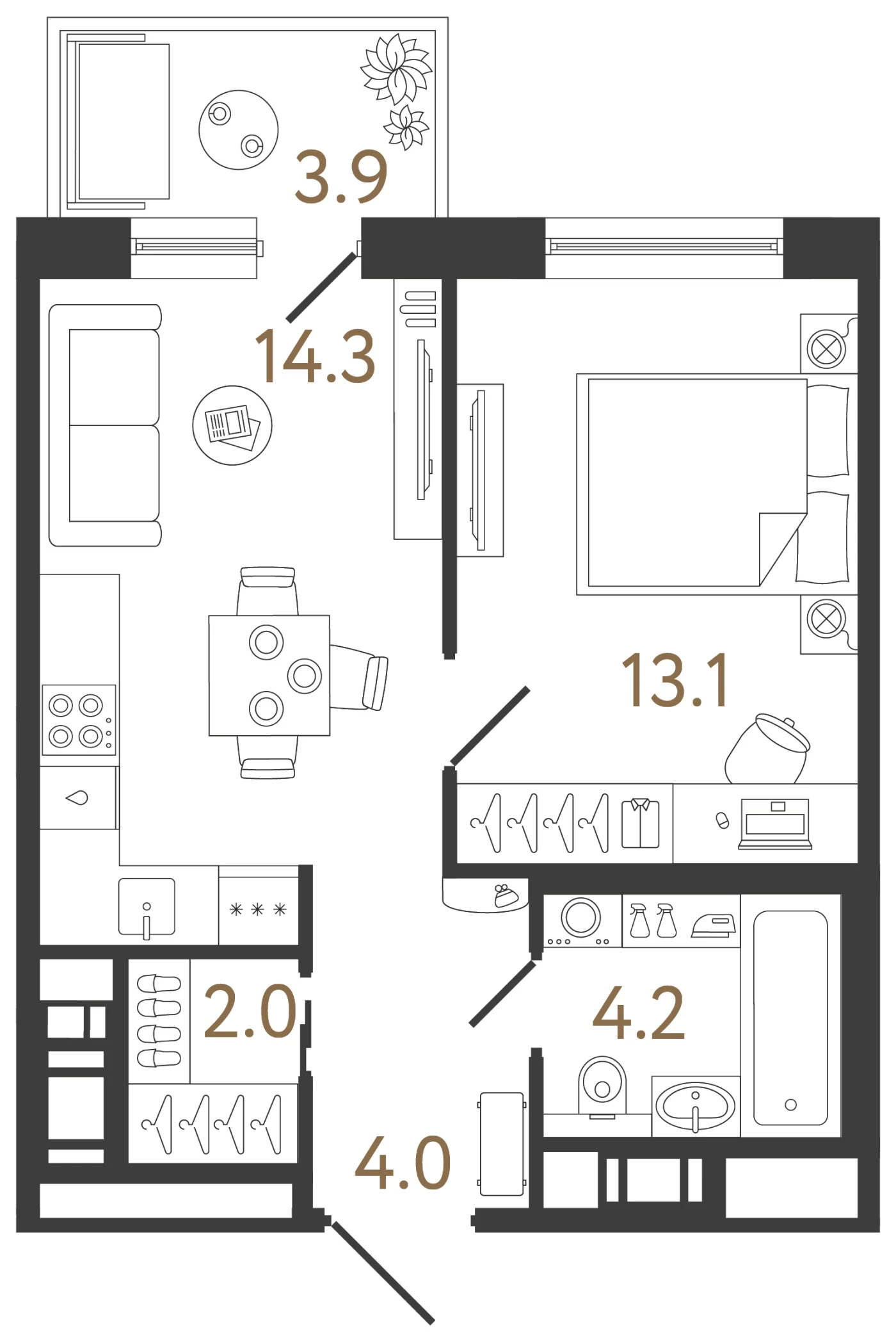 Планировка 1-комнатная 37,6 м² в жилом комплексе «Передвижники 2» — Жилой комплекс «Передвижники 2»