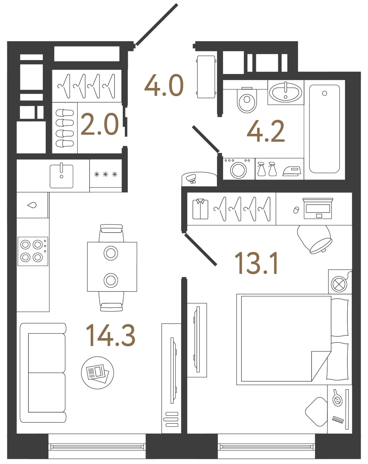 Планировка 1-комнатная 37,6 м² в жилом комплексе «Передвижники 2» — Жилой комплекс «Передвижники 2»