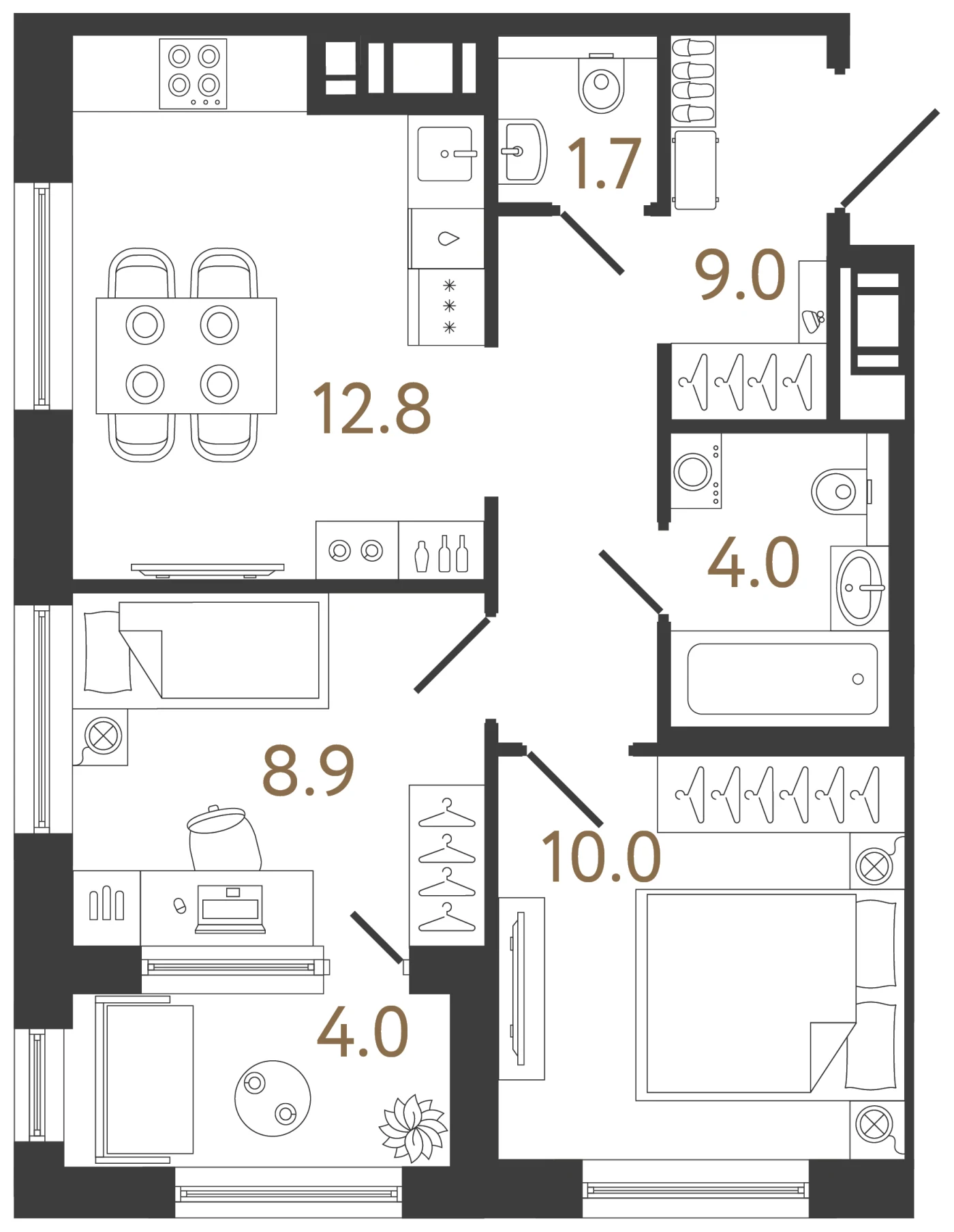 Планировка 2-комнатная 46,4 м² в жилом комплексе «Передвижники 2» — Жилой комплекс «Передвижники 2»