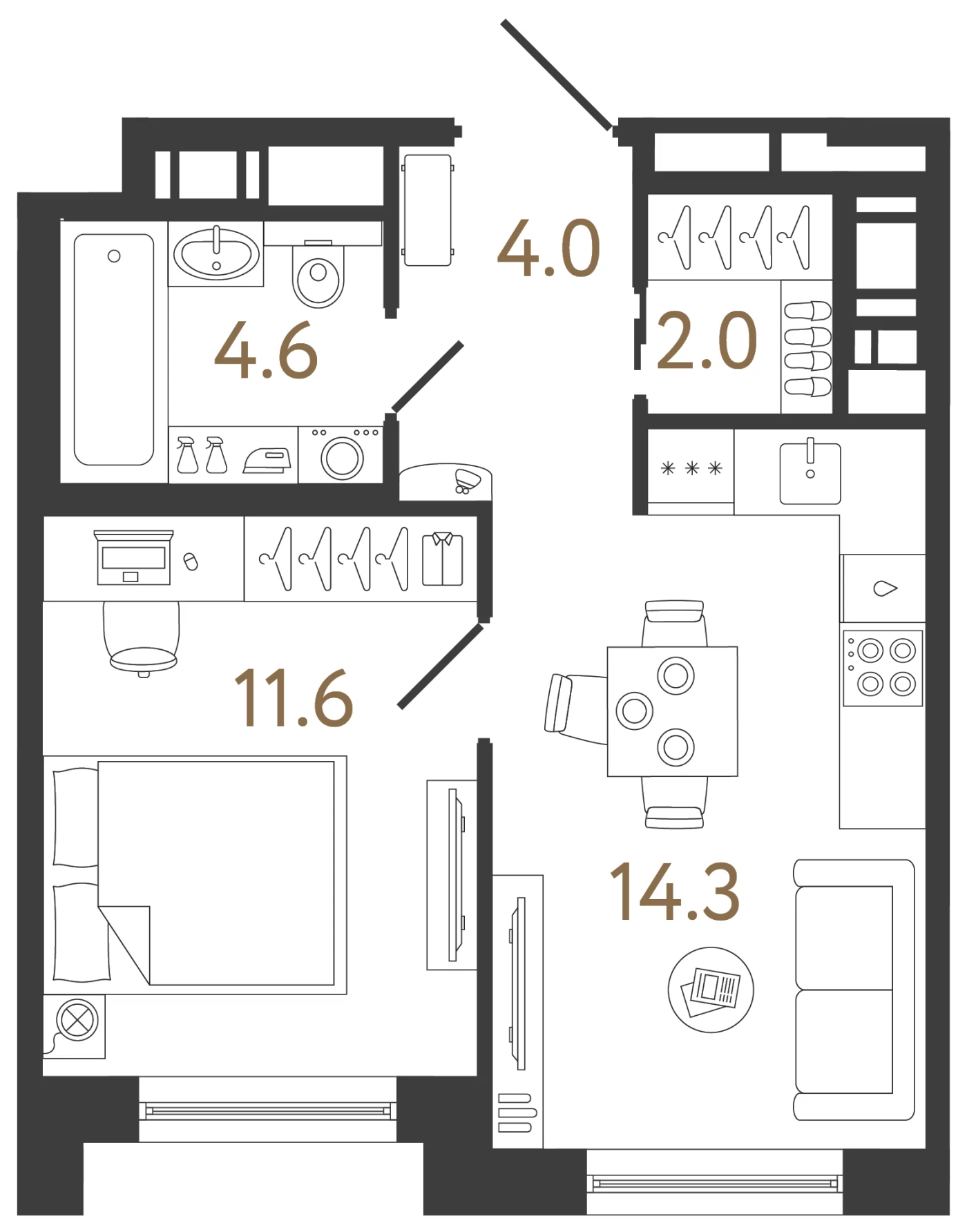 Планировка 1-комнатная 36,5 м² в жилом комплексе «Передвижники 2» — Жилой комплекс «Передвижники 2»
