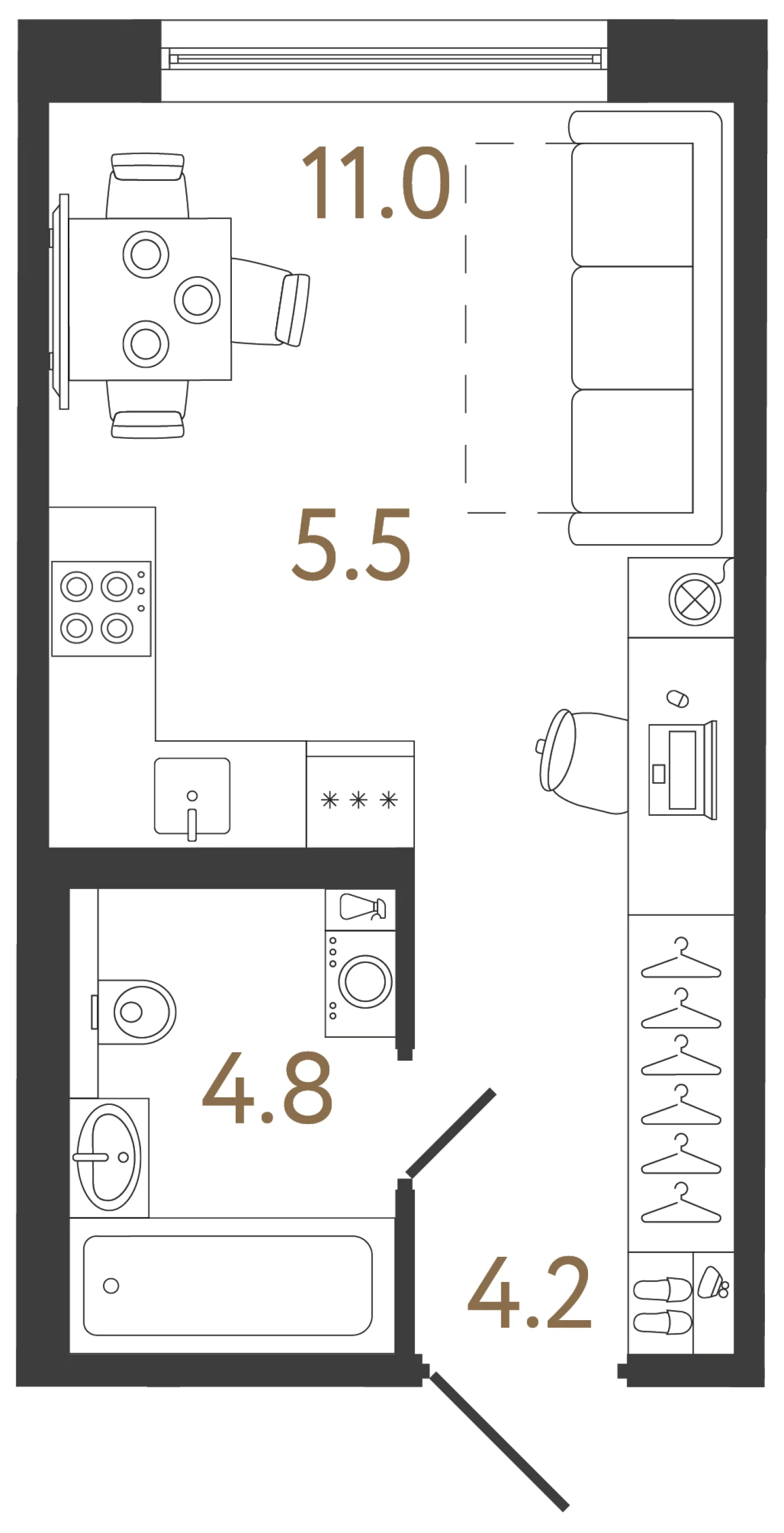 Планировка студия 25,5 м² в жилом комплексе «Передвижники 2» — Жилой комплекс «Передвижники 2»