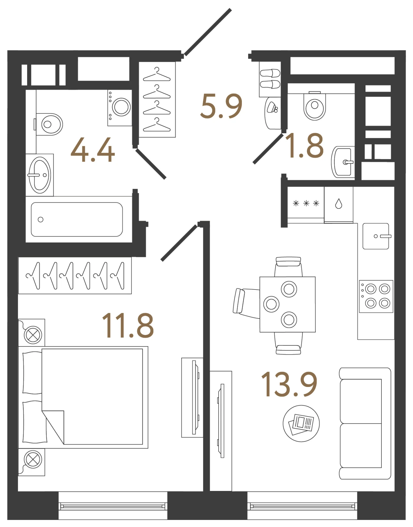 Планировка 1-комнатная 37,8 м² в жилом комплексе «Передвижники 2» — Жилой комплекс «Передвижники 2»