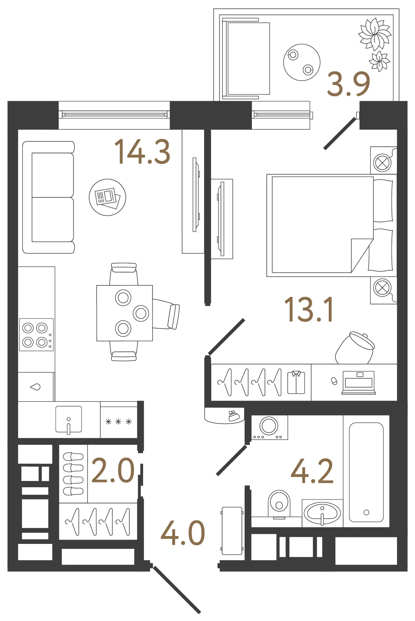 Планировка 1-комнатная 37,6 м² в жилом комплексе «Передвижники 2» — Жилой комплекс «Передвижники 2»