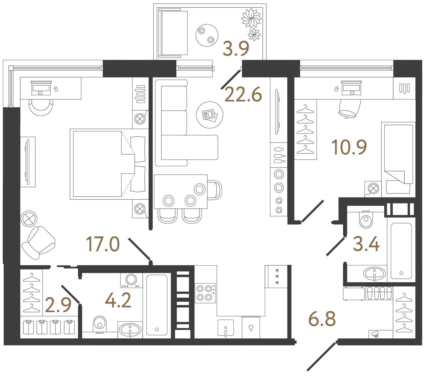 Планировка 2-комнатная 67,8 м² в жилом комплексе «Передвижники 2» — Жилой комплекс «Передвижники 2»